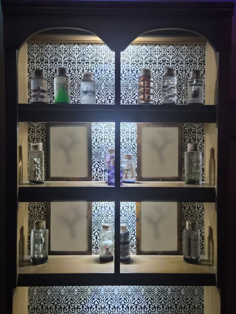 Shelf with potion bottles